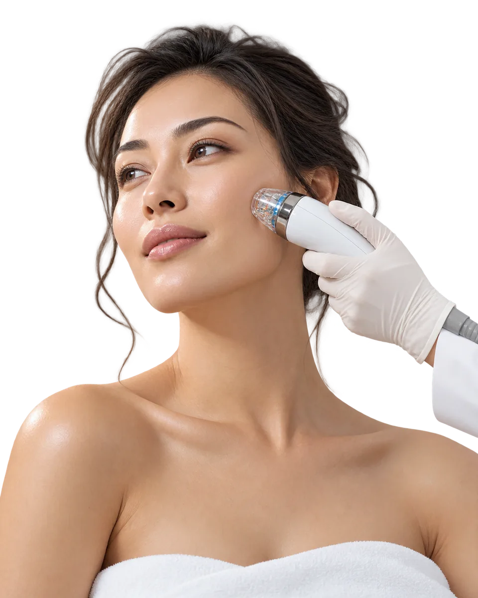 Patient receiving a treatment with an advanced skin technology device